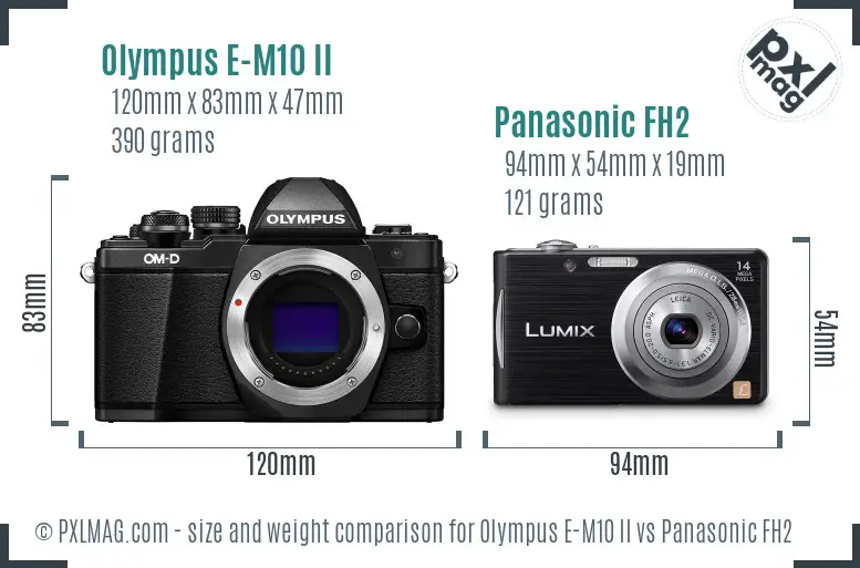 Olympus E-M10 II vs Panasonic FH2 size comparison