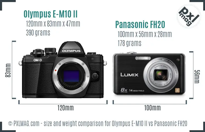 Olympus E-M10 II vs Panasonic FH20 size comparison