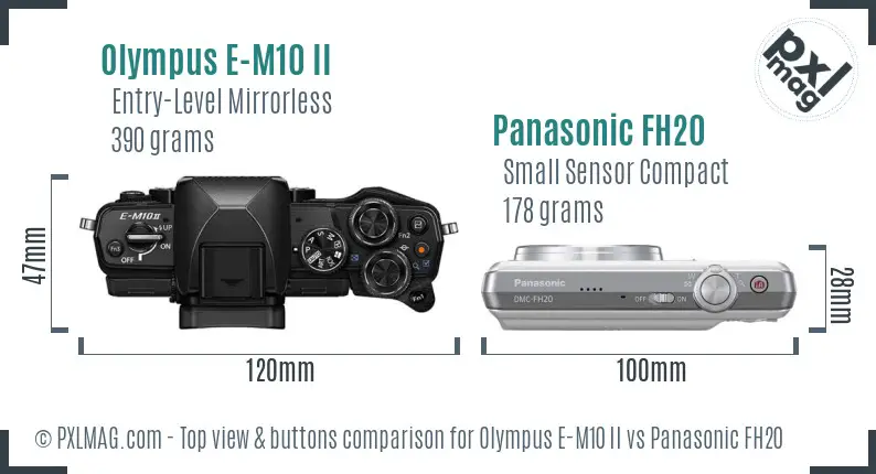 Olympus E-M10 II vs Panasonic FH20 top view buttons comparison