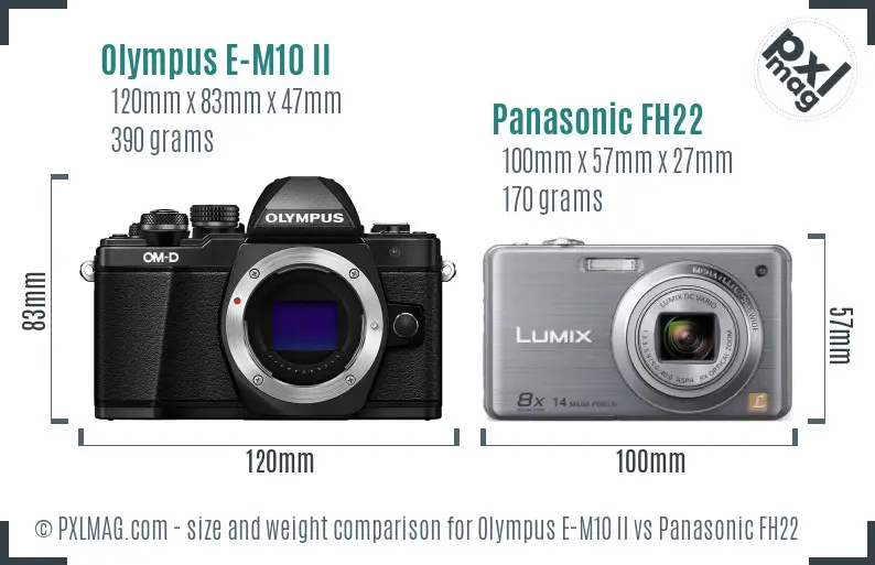 Olympus E-M10 II vs Panasonic FH22 size comparison