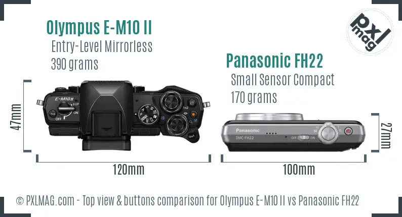 Olympus E-M10 II vs Panasonic FH22 top view buttons comparison