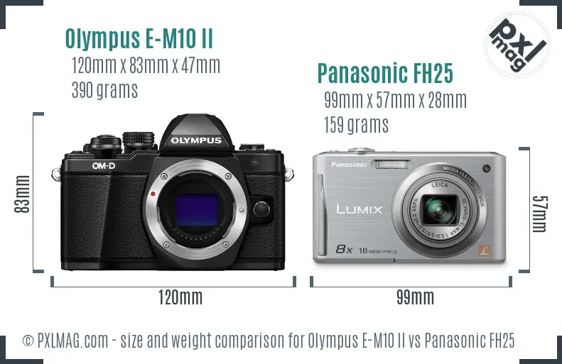 Olympus E-M10 II vs Panasonic FH25 size comparison