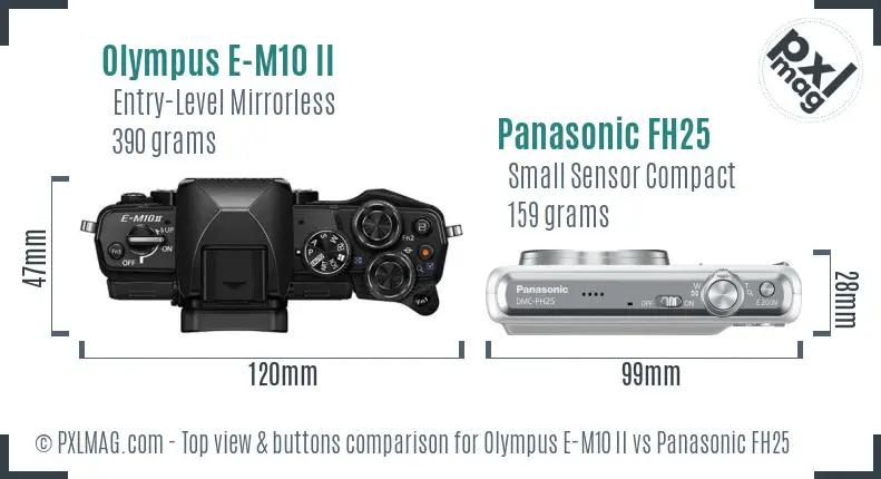 Olympus E-M10 II vs Panasonic FH25 top view buttons comparison
