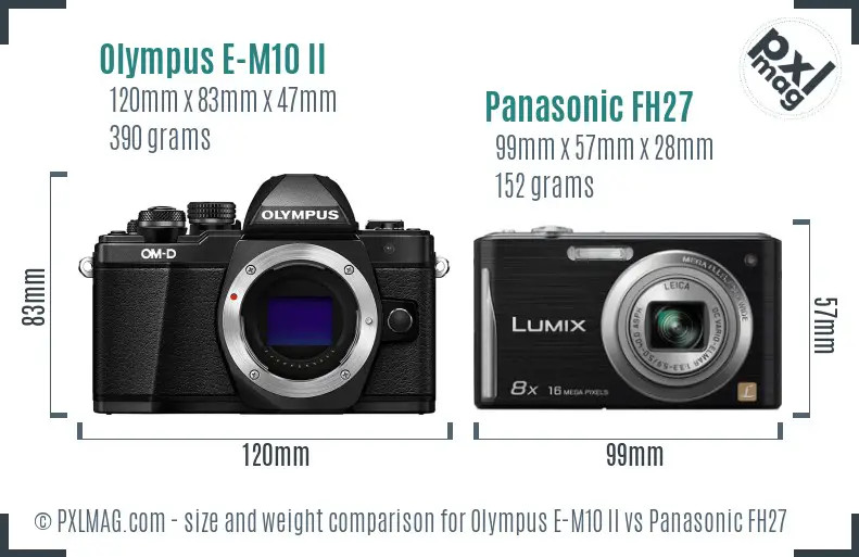 Olympus E-M10 II vs Panasonic FH27 size comparison