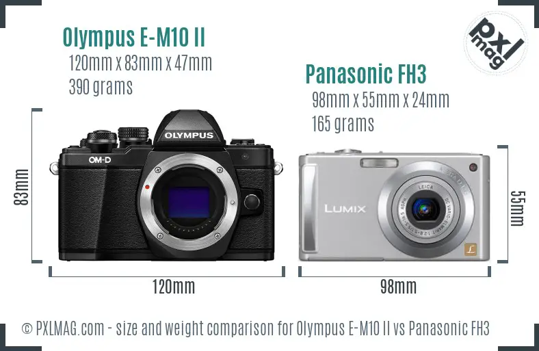 Olympus E-M10 II vs Panasonic FH3 size comparison
