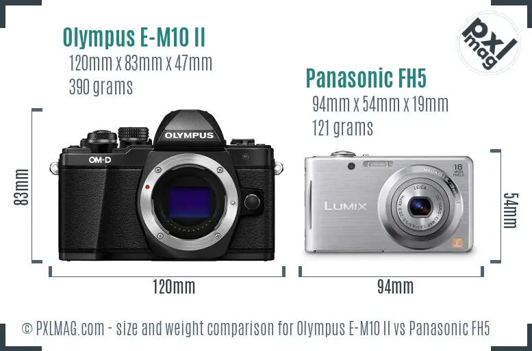 Olympus E-M10 II vs Panasonic FH5 size comparison