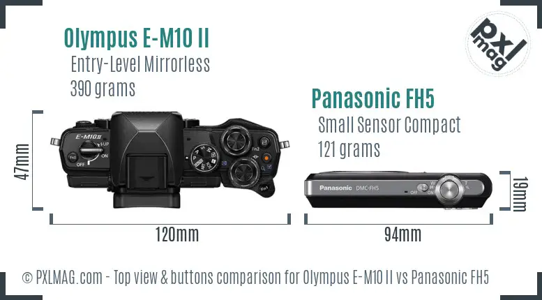 Olympus E-M10 II vs Panasonic FH5 top view buttons comparison