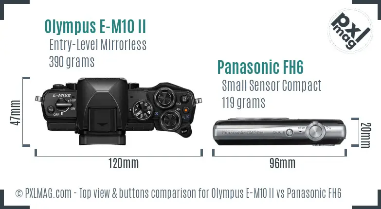 Olympus E-M10 II vs Panasonic FH6 top view buttons comparison