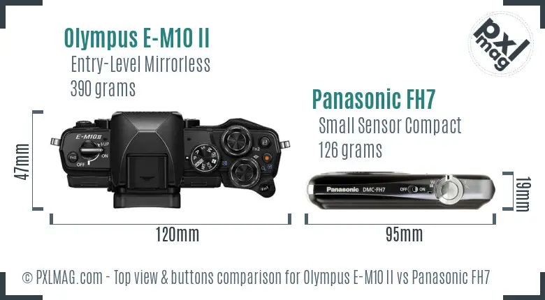 Olympus E-M10 II vs Panasonic FH7 top view buttons comparison