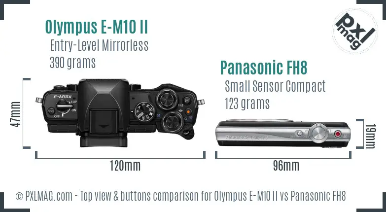 Olympus E-M10 II vs Panasonic FH8 top view buttons comparison