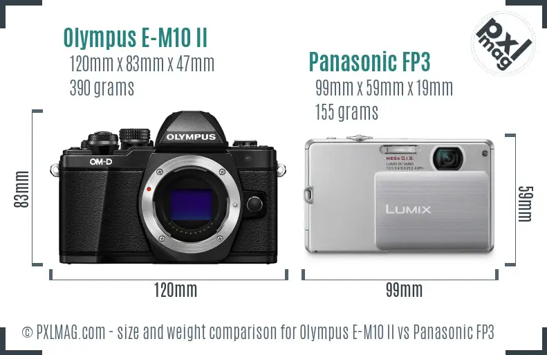 Olympus E-M10 II vs Panasonic FP3 size comparison
