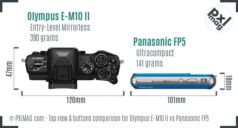 Olympus E-M10 II vs Panasonic FP5 top view buttons comparison