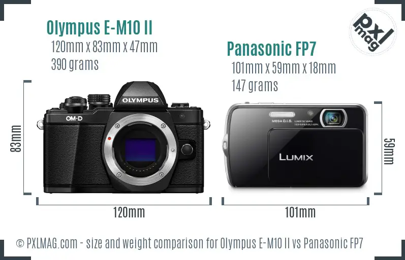 Olympus E-M10 II vs Panasonic FP7 size comparison