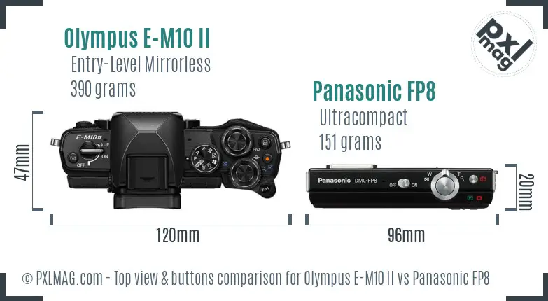 Olympus E-M10 II vs Panasonic FP8 top view buttons comparison