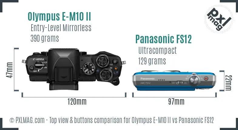 Olympus E-M10 II vs Panasonic FS12 top view buttons comparison
