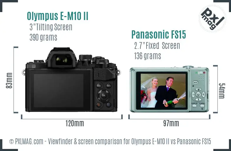 Olympus E-M10 II vs Panasonic FS15 Screen and Viewfinder comparison
