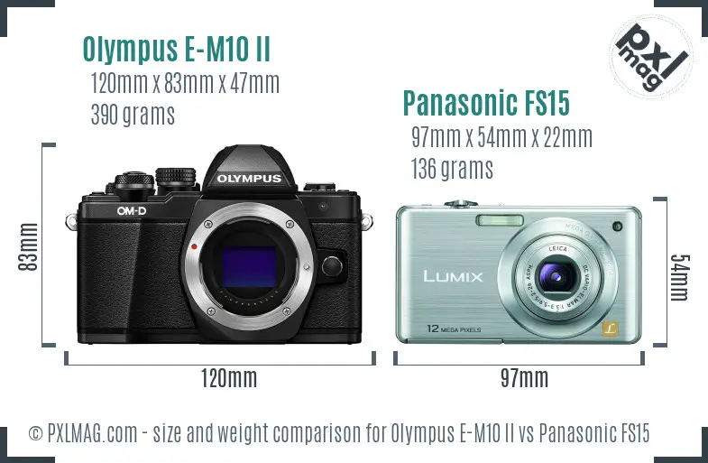 Olympus E-M10 II vs Panasonic FS15 size comparison