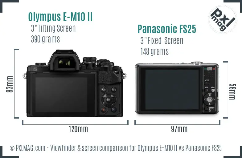 Olympus E-M10 II vs Panasonic FS25 Screen and Viewfinder comparison