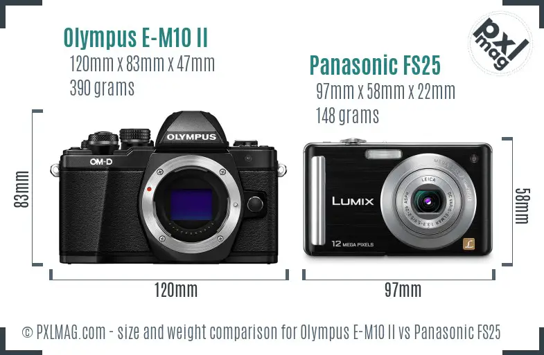 Olympus E-M10 II vs Panasonic FS25 size comparison