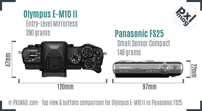 Olympus E-M10 II vs Panasonic FS25 top view buttons comparison
