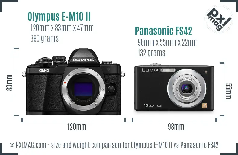 Olympus E-M10 II vs Panasonic FS42 size comparison