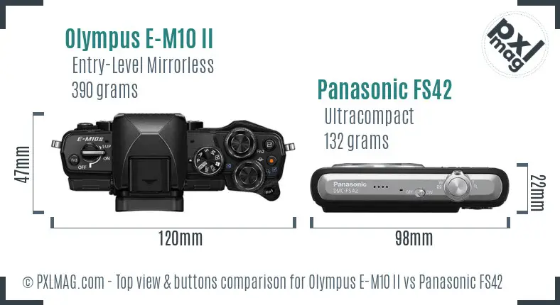 Olympus E-M10 II vs Panasonic FS42 top view buttons comparison