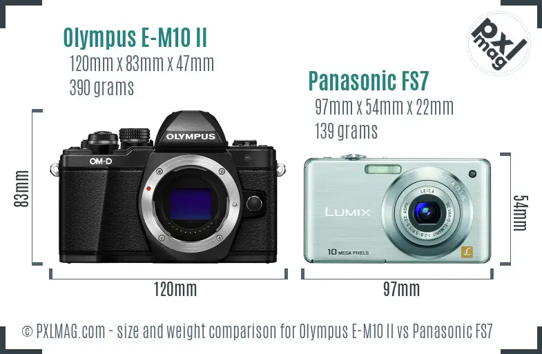 Olympus E-M10 II vs Panasonic FS7 size comparison