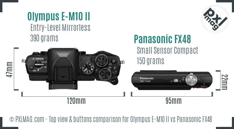 Olympus E-M10 II vs Panasonic FX48 top view buttons comparison