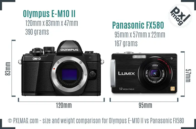 Olympus E-M10 II vs Panasonic FX580 size comparison