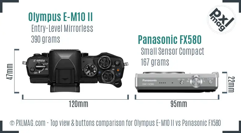 Olympus E-M10 II vs Panasonic FX580 top view buttons comparison