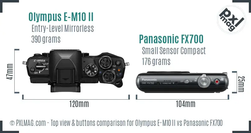 Olympus E-M10 II vs Panasonic FX700 top view buttons comparison