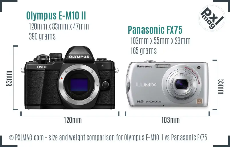Olympus E-M10 II vs Panasonic FX75 size comparison