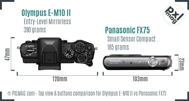 Olympus E-M10 II vs Panasonic FX75 top view buttons comparison