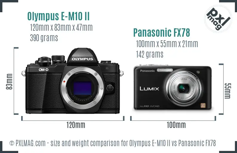 Olympus E-M10 II vs Panasonic FX78 size comparison