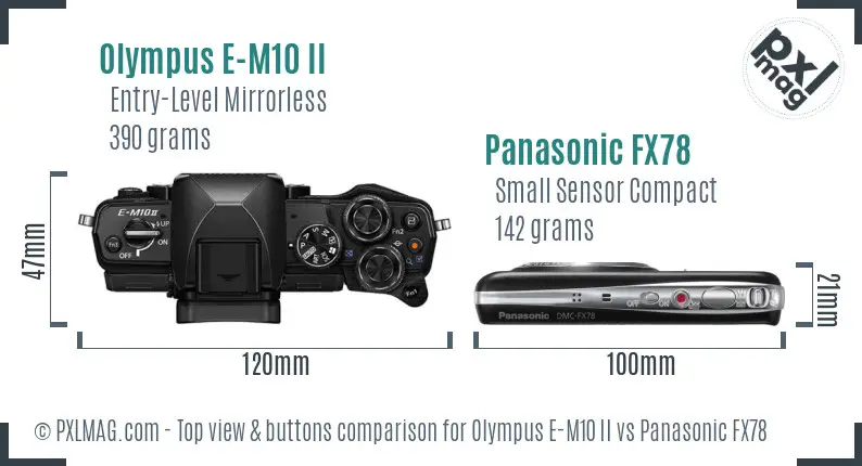 Olympus E-M10 II vs Panasonic FX78 top view buttons comparison