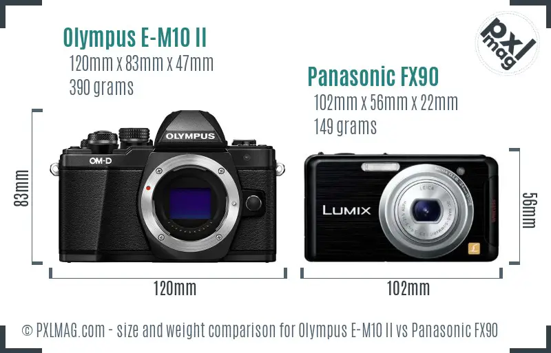 Olympus E-M10 II vs Panasonic FX90 size comparison