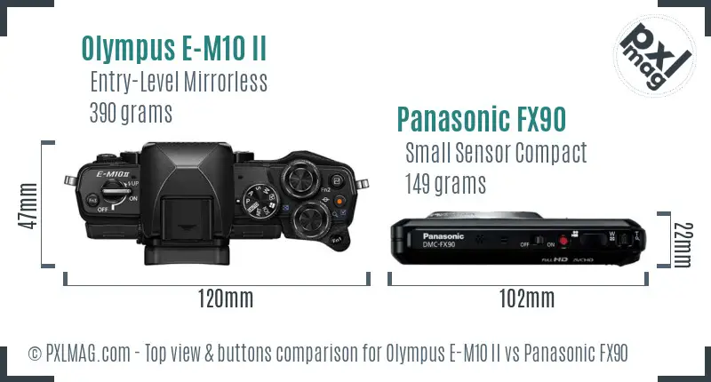 Olympus E-M10 II vs Panasonic FX90 top view buttons comparison