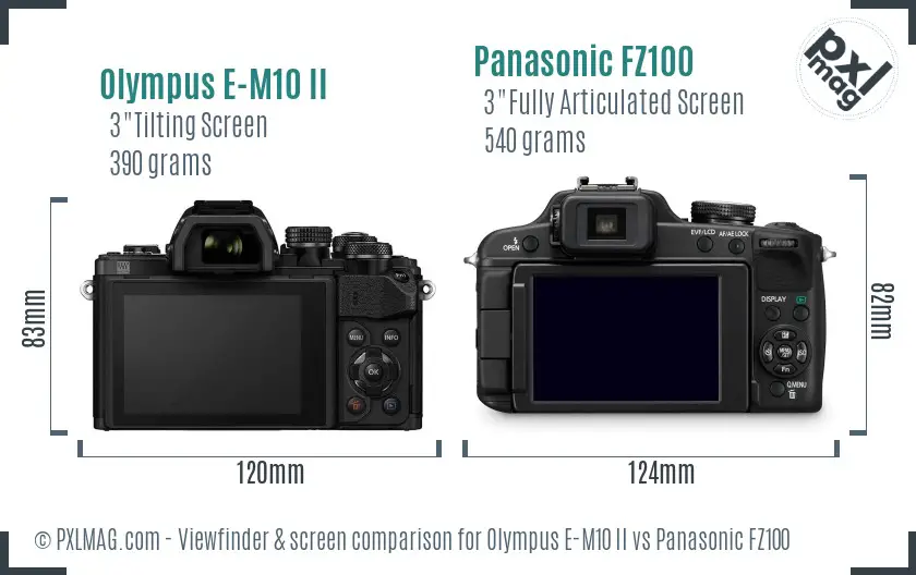 Olympus E-M10 II vs Panasonic FZ100 Screen and Viewfinder comparison