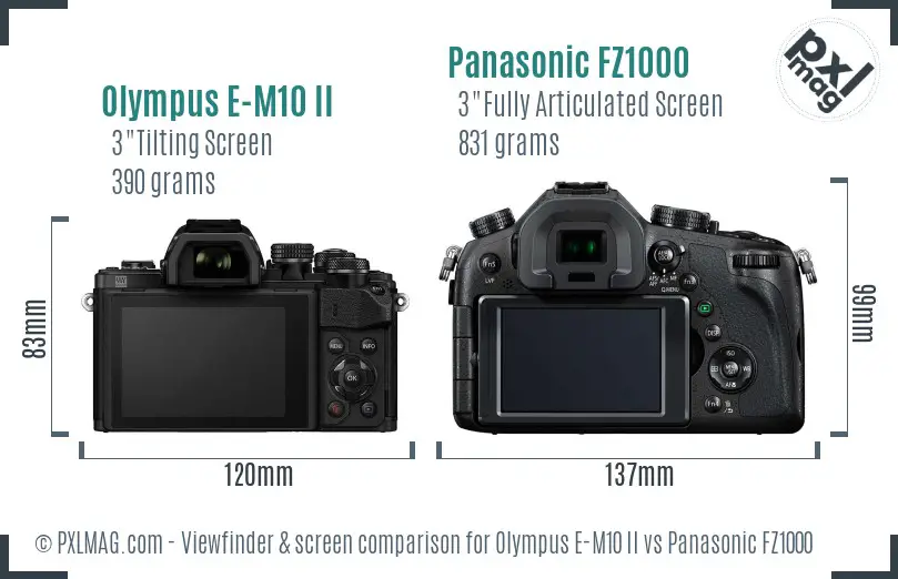 Olympus E-M10 II vs Panasonic FZ1000 Screen and Viewfinder comparison
