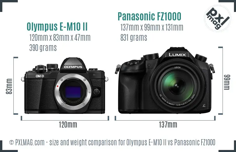 Olympus E-M10 II vs Panasonic FZ1000 size comparison