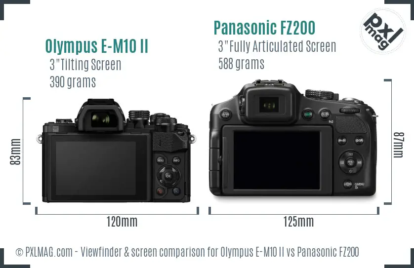 Olympus E-M10 II vs Panasonic FZ200 Screen and Viewfinder comparison