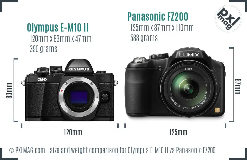 Olympus E-M10 II vs Panasonic FZ200 size comparison