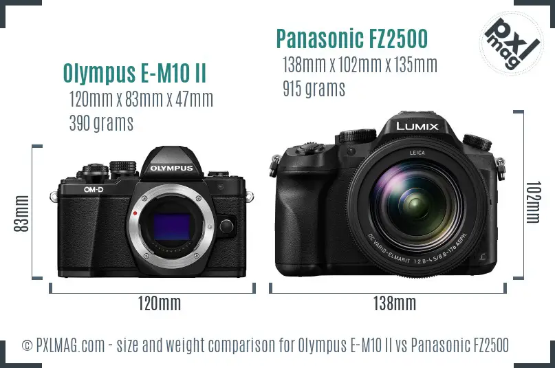 Olympus E-M10 II vs Panasonic FZ2500 size comparison