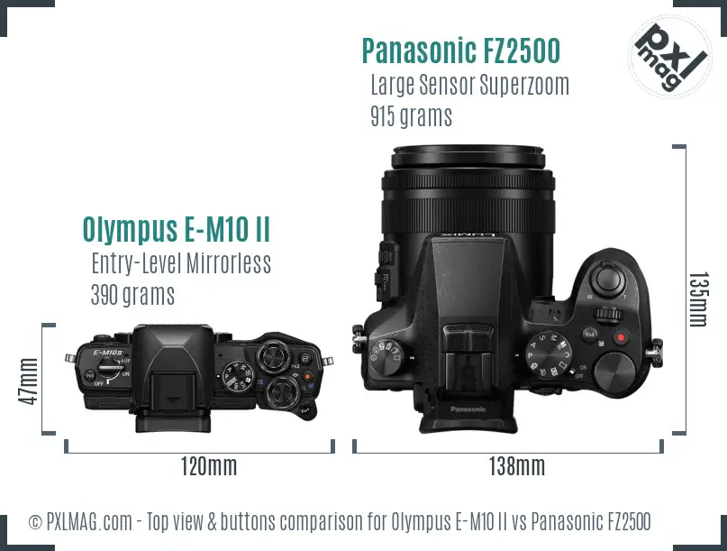 Olympus E-M10 II vs Panasonic FZ2500 top view buttons comparison