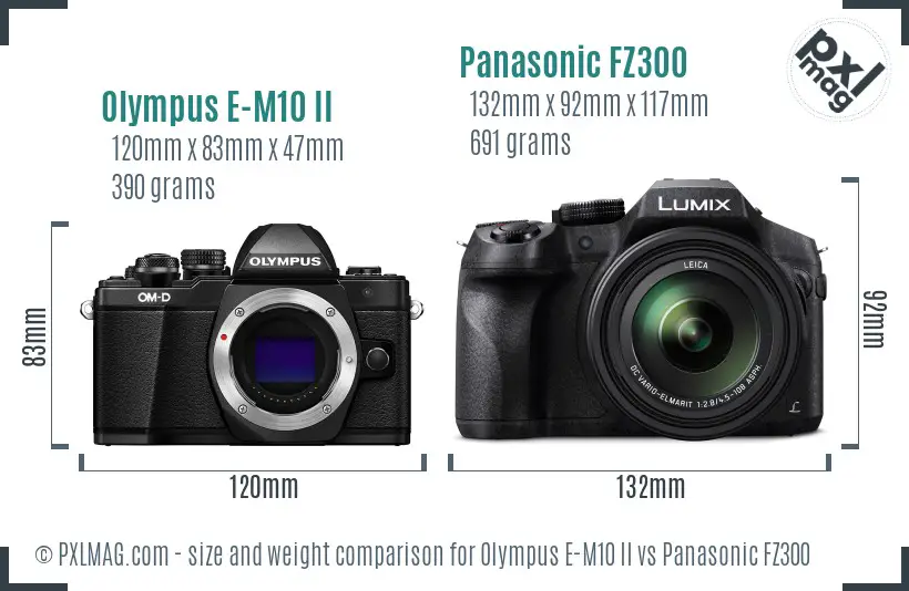 Olympus E-M10 II vs Panasonic FZ300 size comparison