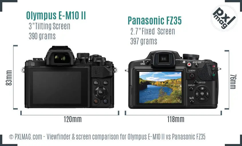 Olympus E-M10 II vs Panasonic FZ35 Screen and Viewfinder comparison