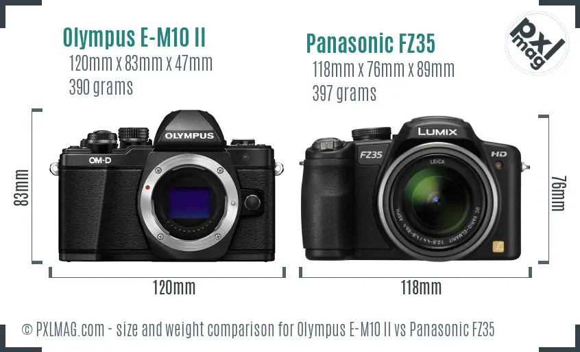 Olympus E-M10 II vs Panasonic FZ35 size comparison