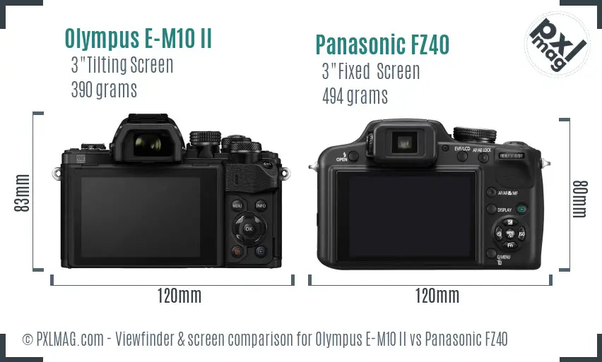 Olympus E-M10 II vs Panasonic FZ40 Screen and Viewfinder comparison