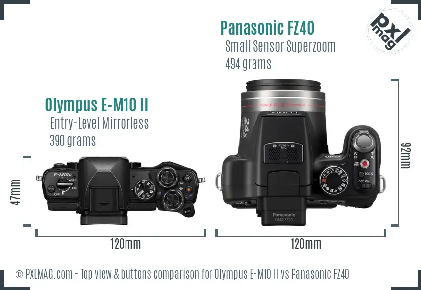 Olympus E-M10 II vs Panasonic FZ40 top view buttons comparison