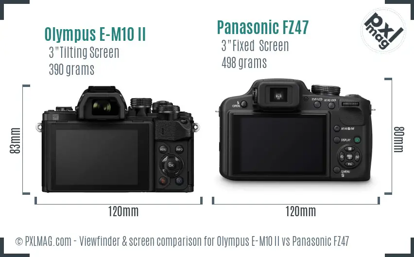 Olympus E-M10 II vs Panasonic FZ47 Screen and Viewfinder comparison
